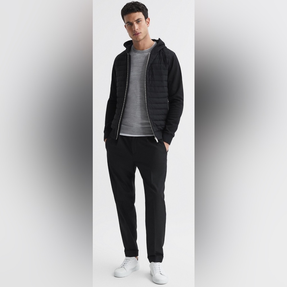 Reiss quilted hoodie in black